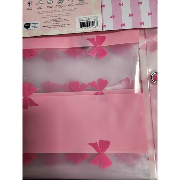NEW Betsey Johnson 2 Tone Pink Stripes & Bows Shower Curtain Liner PEVA - Picture 4 of 5